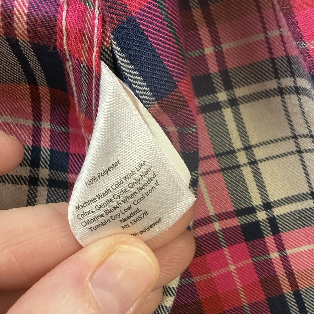VINEYARD VINES Fuchsia Navy Gingham Plaid Cotton Cashmere Flannel Shirt Size 4 - Picture 9 of 9